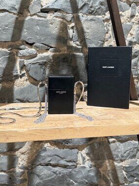 Saint Laurent Black Leather Smoking Box Chain Minaudiere Bag